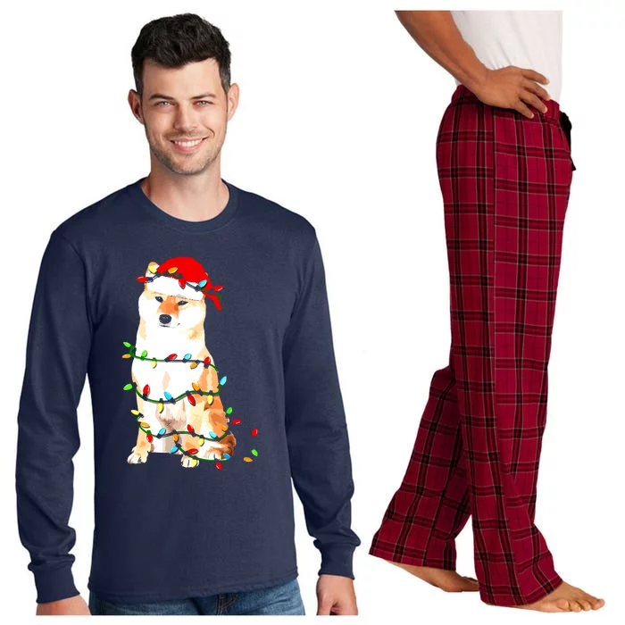 Shiba Inu Christmas Dog Lover Puppy Lights Xmas Long Sleeve Pajama Set