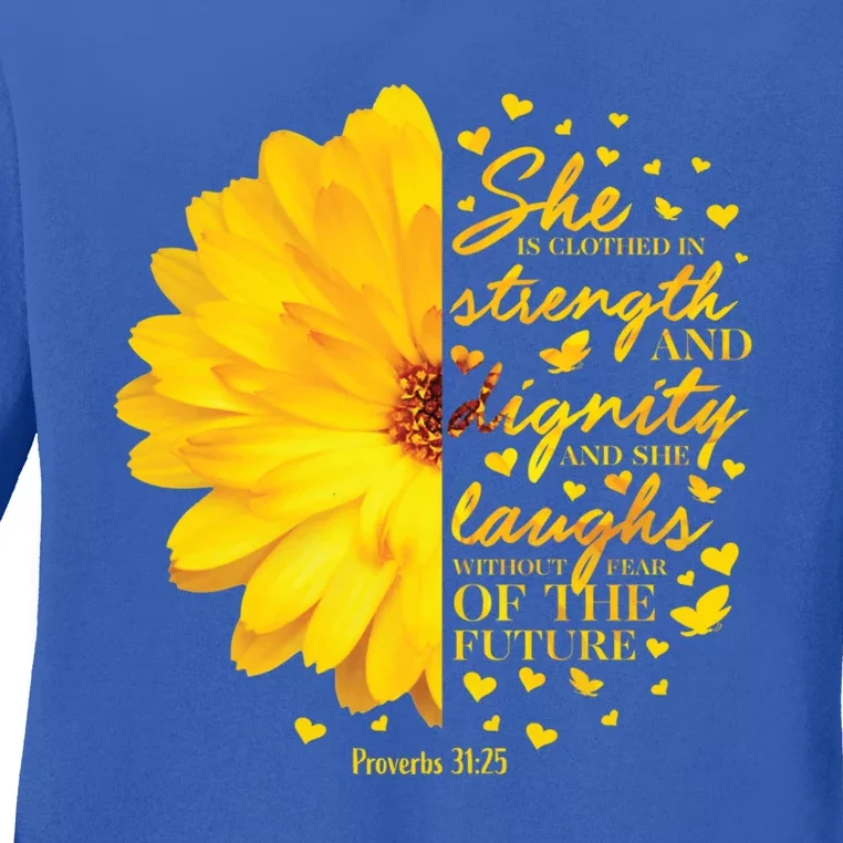 She Is Clothed In Strength And Dignity Christian Verse Funny Gift Ladies Long Sleeve Shirt