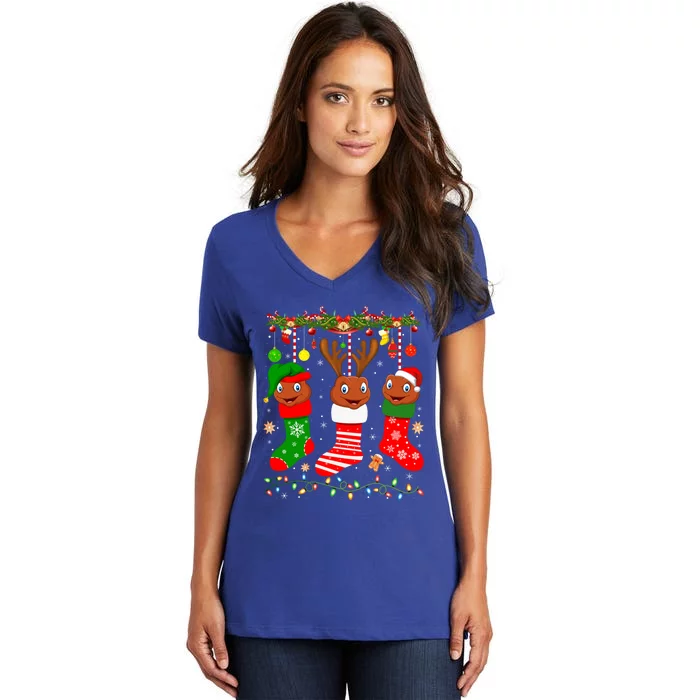 Scorpion In Christmas Socks Lights Scorpion Xmas Cute Gift Women's V-Neck T-Shirt