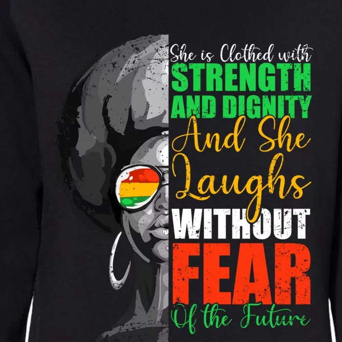 She Is Clothed Strength Dignity Laughs Without Fear Future Funny Gift Womens California Wash Sweatshirt