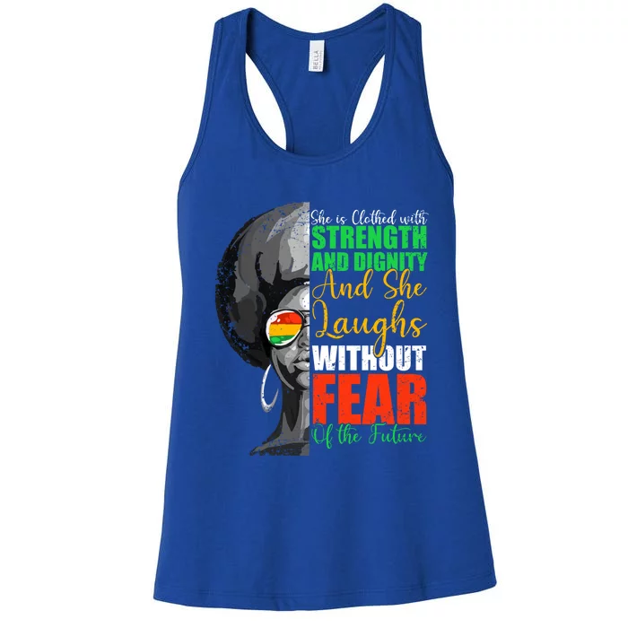 She Is Clothed Strength Dignity Laughs Without Fear Future Funny Gift Women's Racerback Tank