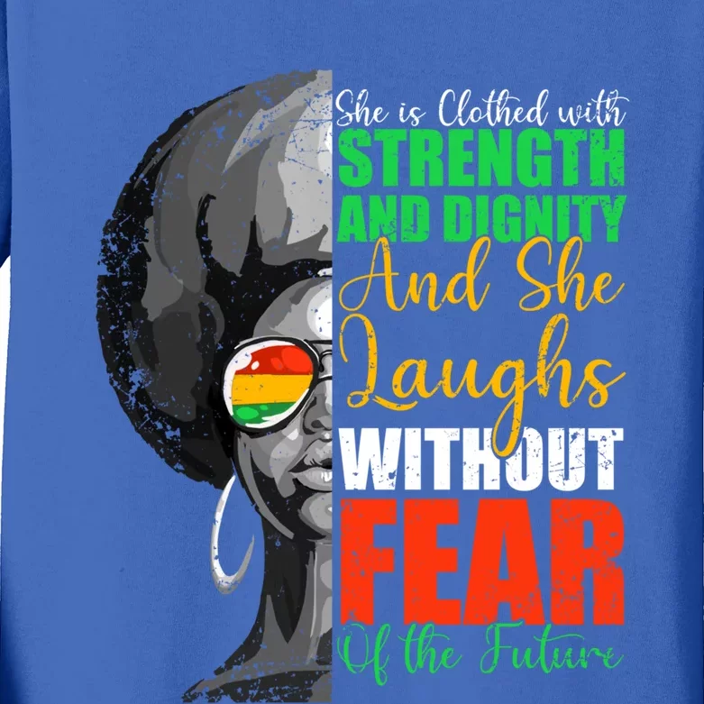 She Is Clothed Strength Dignity Laughs Without Fear Future Funny Gift Kids Long Sleeve Shirt