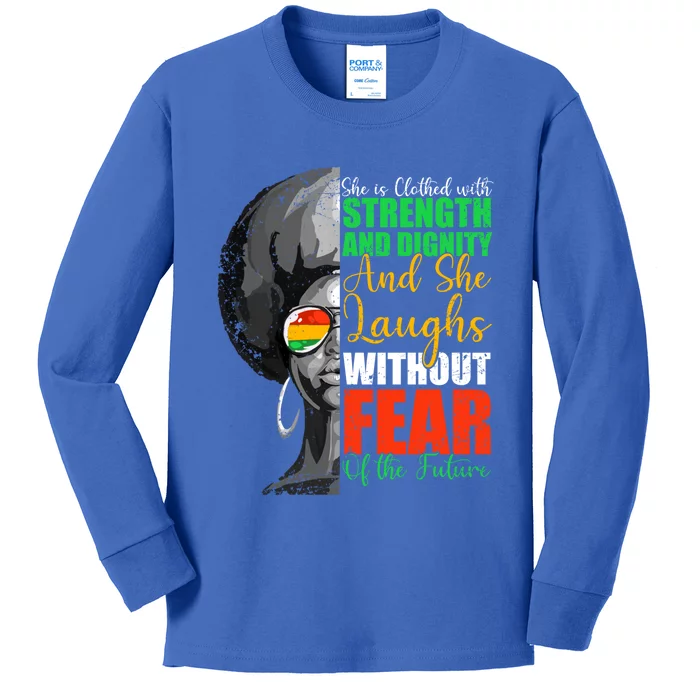 She Is Clothed Strength Dignity Laughs Without Fear Future Funny Gift Kids Long Sleeve Shirt