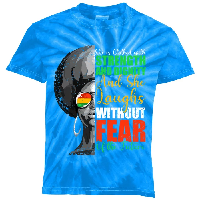 She Is Clothed Strength Dignity Laughs Without Fear Future Funny Gift Kids Tie-Dye T-Shirt