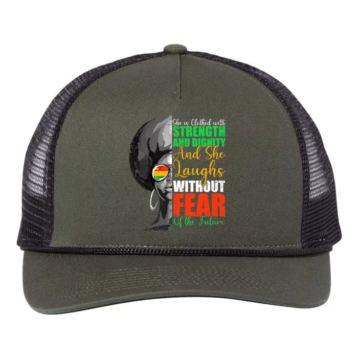 She Is Clothed Strength Dignity Laughs Without Fear Future Funny Gift Retro Rope Trucker Hat Cap