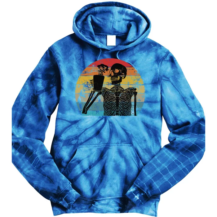 Skeleton Ing Coffee Lover Funny Halloween Skull Gift Tie Dye Hoodie