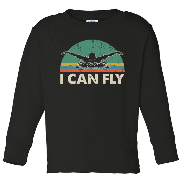 Swimming I Can Fly vintage team coach Toddler Long Sleeve Shirt