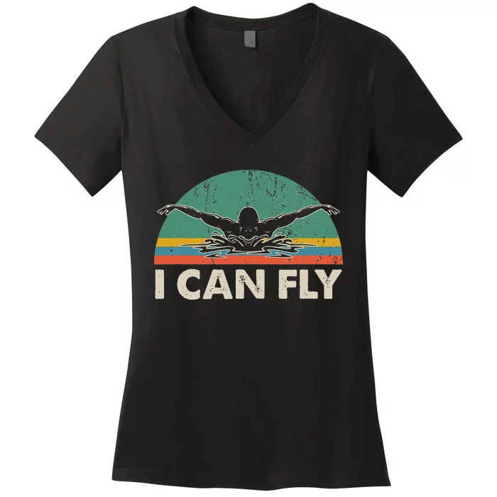 Swimming I Can Fly vintage team coach Women's V-Neck T-Shirt