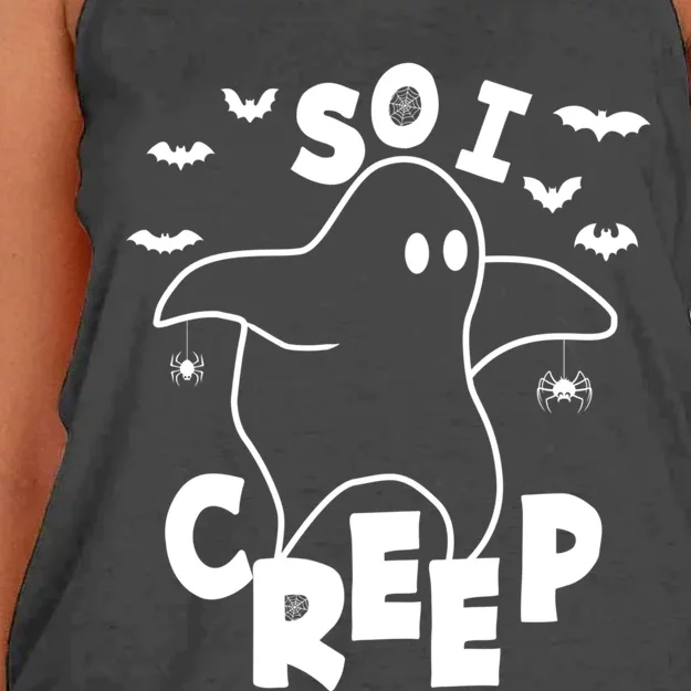 So I Creep Funny Halloween Ghost Spooky Season Women's Knotted Racerback Tank