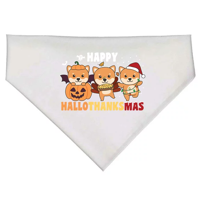 Shiba Inu Christmas Halloween Happy Hallothanksmas Gift USA-Made Doggie Bandana