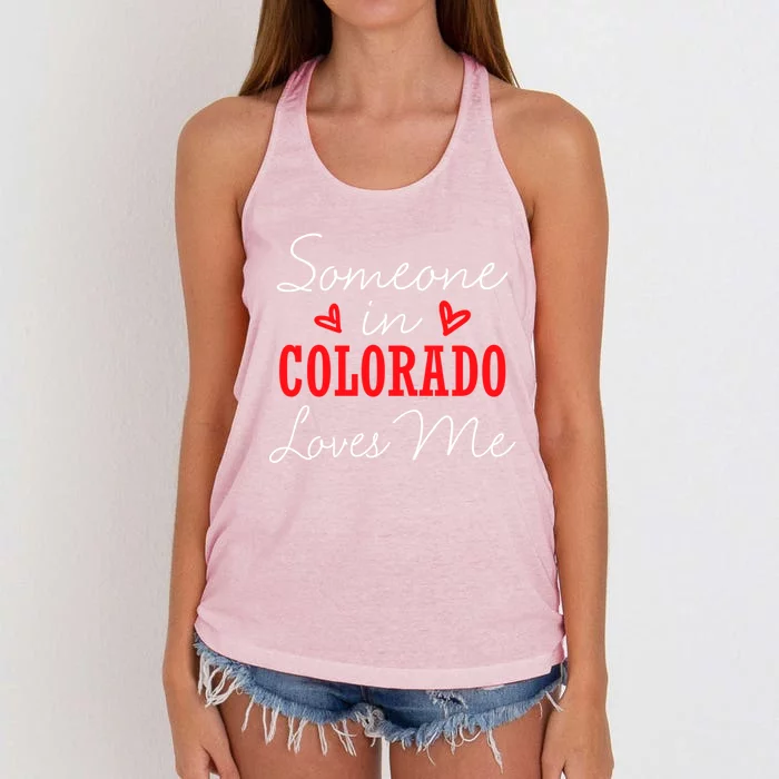 Someone In Colorado Loves Me Relationship Couple Gift Women's Knotted Racerback Tank