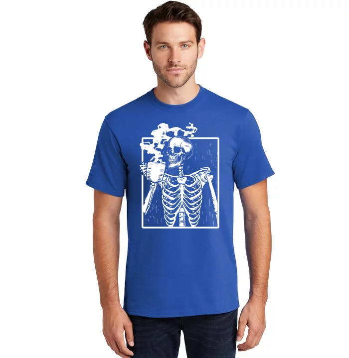 Skeleton Ing Coffee Front Design White Gift Tall T-Shirt