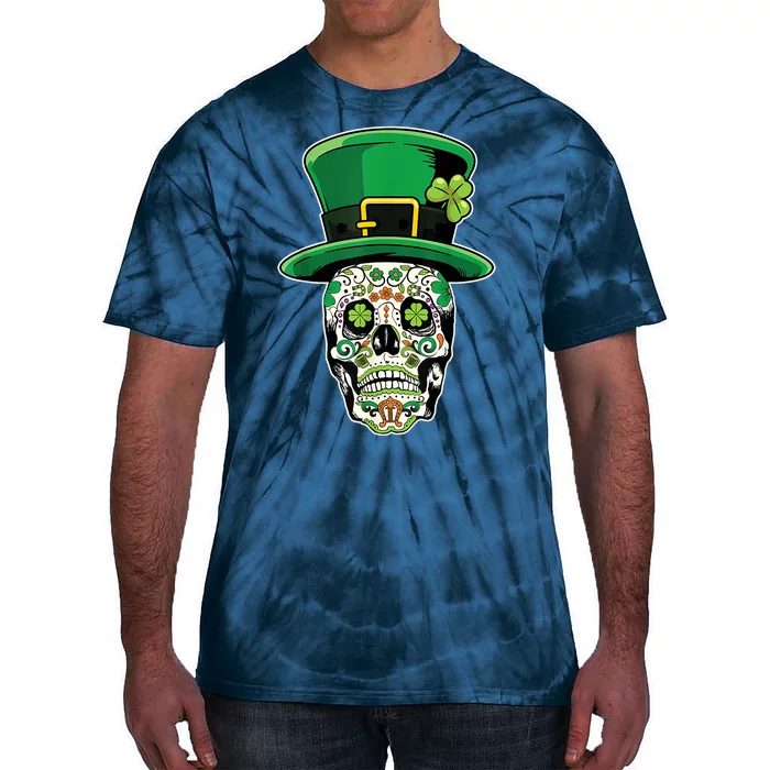 Sugar Irish Clover Skull St Patricks Day Tie-Dye T-Shirt