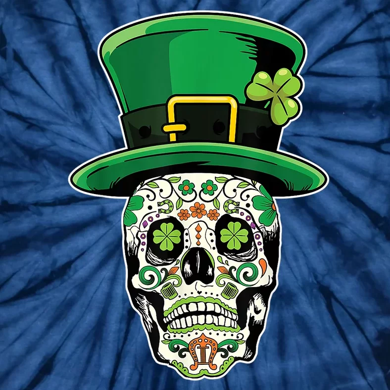 Sugar Irish Clover Skull St Patricks Day Tie-Dye T-Shirt