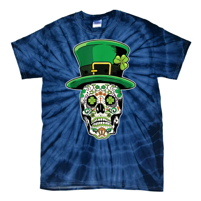 Sugar Irish Clover Skull St Patricks Day Tie-Dye T-Shirt