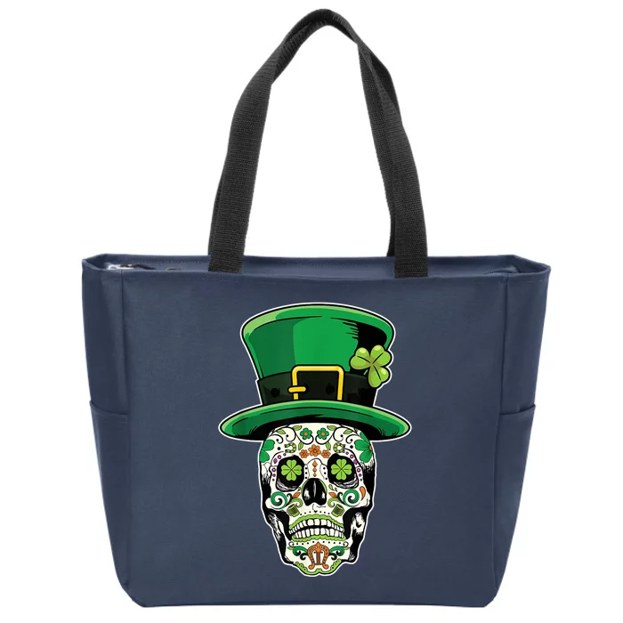 Sugar Irish Clover Skull St Patricks Day Zip Tote Bag