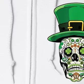 Sugar Irish Clover Skull St Patricks Day Full Zip Hoodie