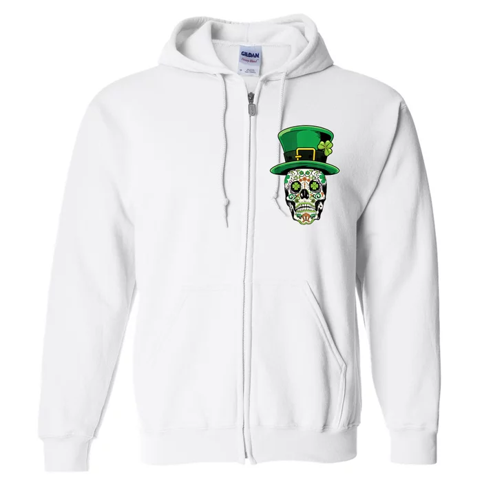 Sugar Irish Clover Skull St Patricks Day Full Zip Hoodie