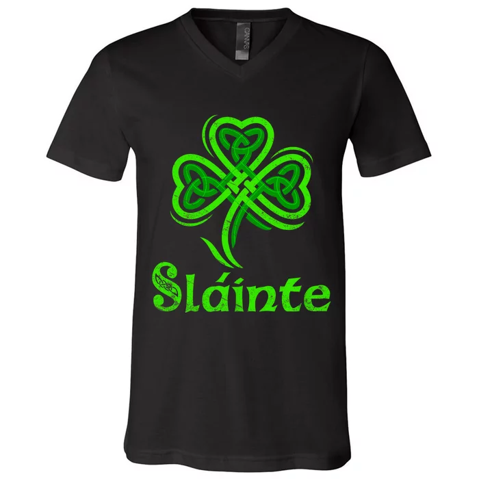 Slainte Irish Cheers Good Health St Patricks Day Slainte V-Neck T-Shirt