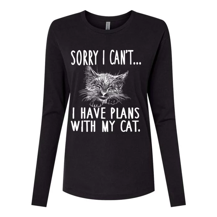 Sorry I Can't I Have Plans With My Cat Cute Cat Gift Womens Cotton Relaxed Long Sleeve T-Shirt