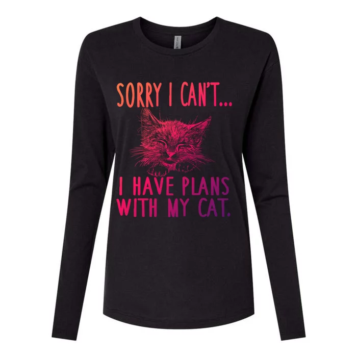 Sorry I CanT I Have Plans With My Cat Cute Cat Gift Womens Cotton Relaxed Long Sleeve T-Shirt