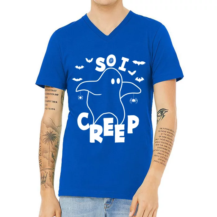 So I Creep Funny Halloween Ghost Spooky Season Gift V-Neck T-Shirt