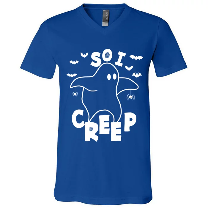 So I Creep Funny Halloween Ghost Spooky Season Gift V-Neck T-Shirt