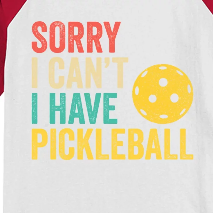 Sorry I CanT I Have Pickleball Funny Retro Gift Kids Colorblock Raglan Jersey