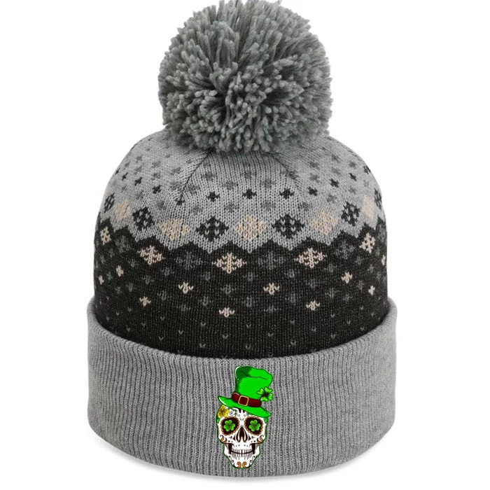 Sugar Irish Clover Skull St Patricks Day The Baniff Cuffed Pom Beanie