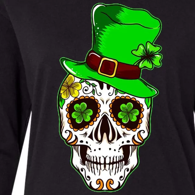 Sugar Irish Clover Skull St Patricks Day Womens Cotton Relaxed Long Sleeve T-Shirt