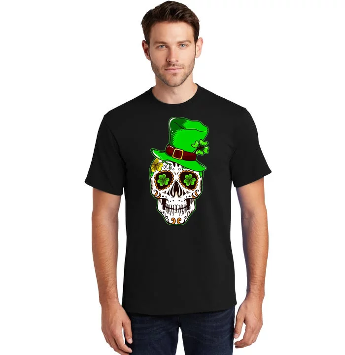 Sugar Irish Clover Skull St Patricks Day Tall T-Shirt