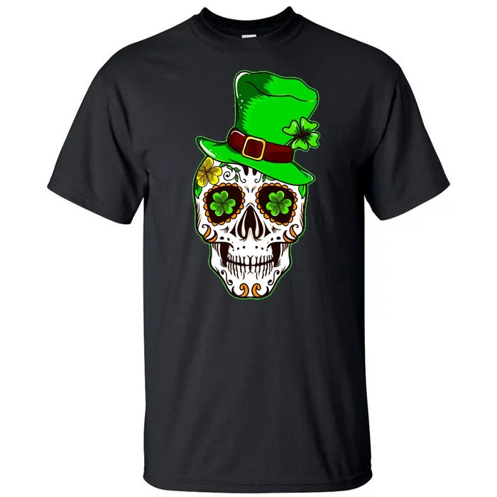 Sugar Irish Clover Skull St Patricks Day Tall T-Shirt