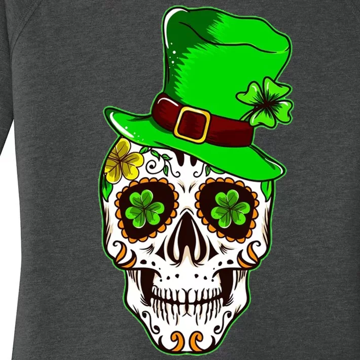 Sugar Irish Clover Skull St Patricks Day Women's Perfect Tri Tunic Long Sleeve Shirt