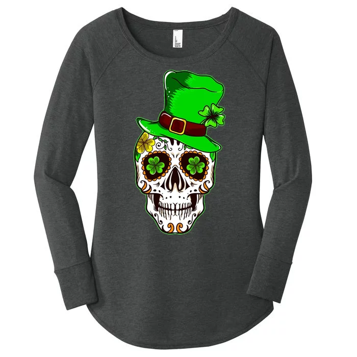 Sugar Irish Clover Skull St Patricks Day Women's Perfect Tri Tunic Long Sleeve Shirt