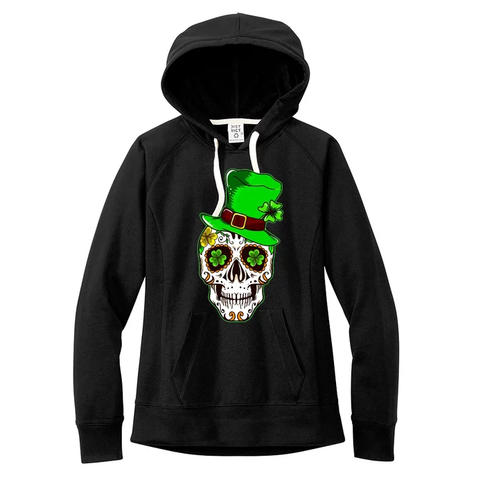 Sugar Irish Clover Skull St Patricks Day Women's Fleece Hoodie