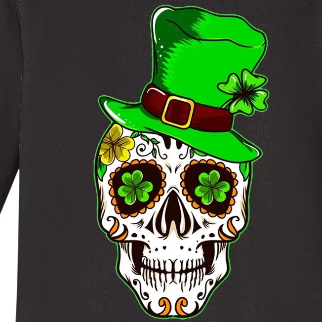 Sugar Irish Clover Skull St Patricks Day Baby Long Sleeve Bodysuit