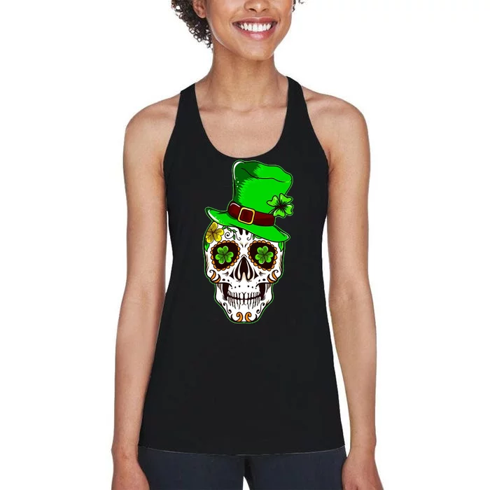 Sugar Irish Clover Skull St Patricks Day Women's Racerback Tank