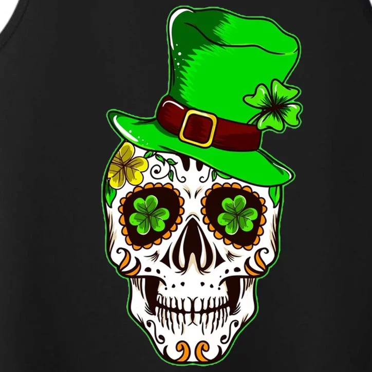 Sugar Irish Clover Skull St Patricks Day Performance Tank