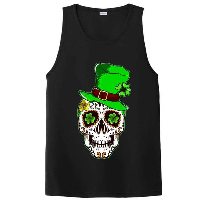 Sugar Irish Clover Skull St Patricks Day Performance Tank