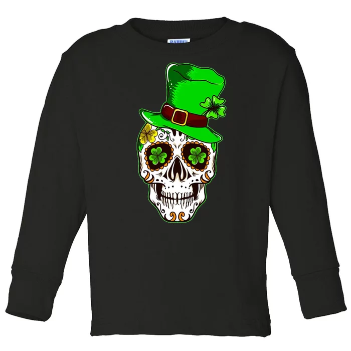 Sugar Irish Clover Skull St Patricks Day Toddler Long Sleeve Shirt