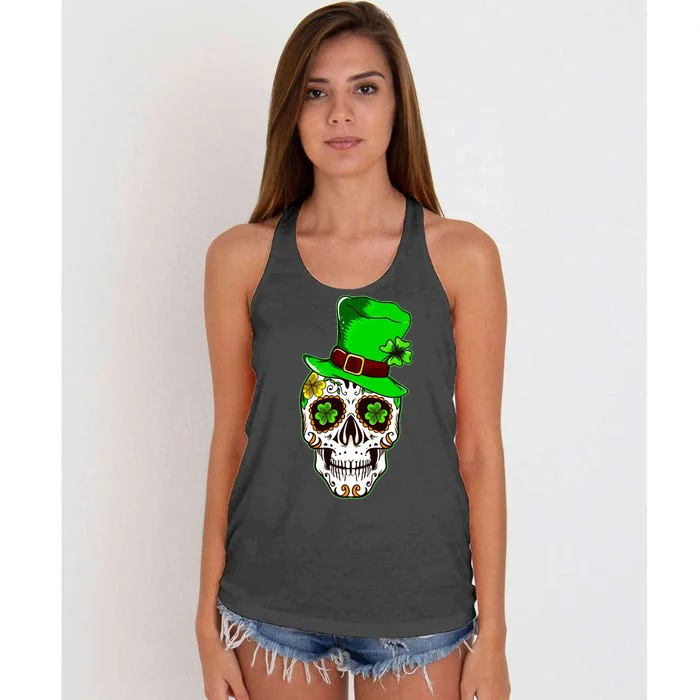 Sugar Irish Clover Skull St Patricks Day Women's Knotted Racerback Tank