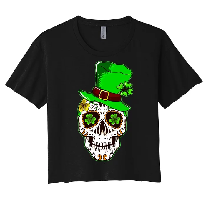 Sugar Irish Clover Skull St Patricks Day Women's Crop Top Tee