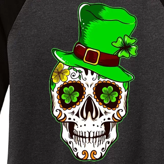 Sugar Irish Clover Skull St Patricks Day Women's Tri-Blend 3/4-Sleeve Raglan Shirt