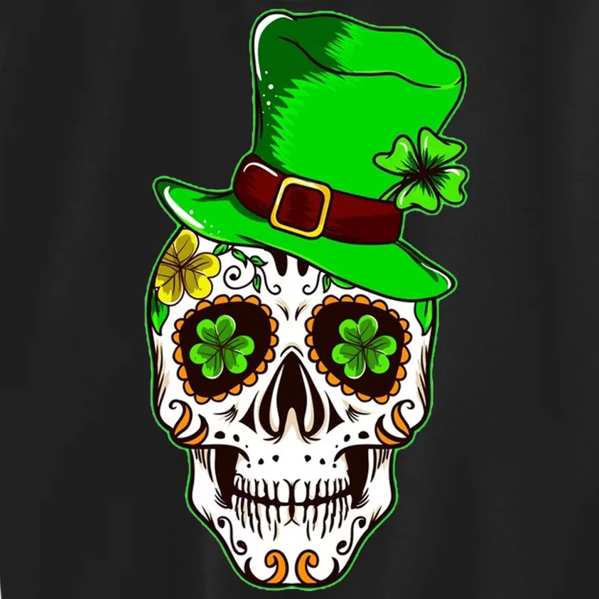 Sugar Irish Clover Skull St Patricks Day Kids Sweatshirt