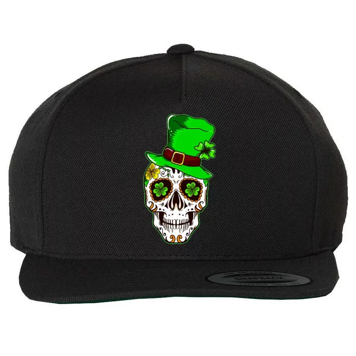 Sugar Irish Clover Skull St Patricks Day Wool Snapback Cap