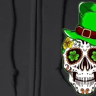 Sugar Irish Clover Skull St Patricks Day Full Zip Hoodie