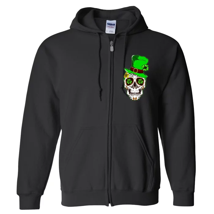 Sugar Irish Clover Skull St Patricks Day Full Zip Hoodie