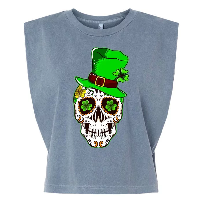 Sugar Irish Clover Skull St Patricks Day Garment-Dyed Women's Muscle Tee