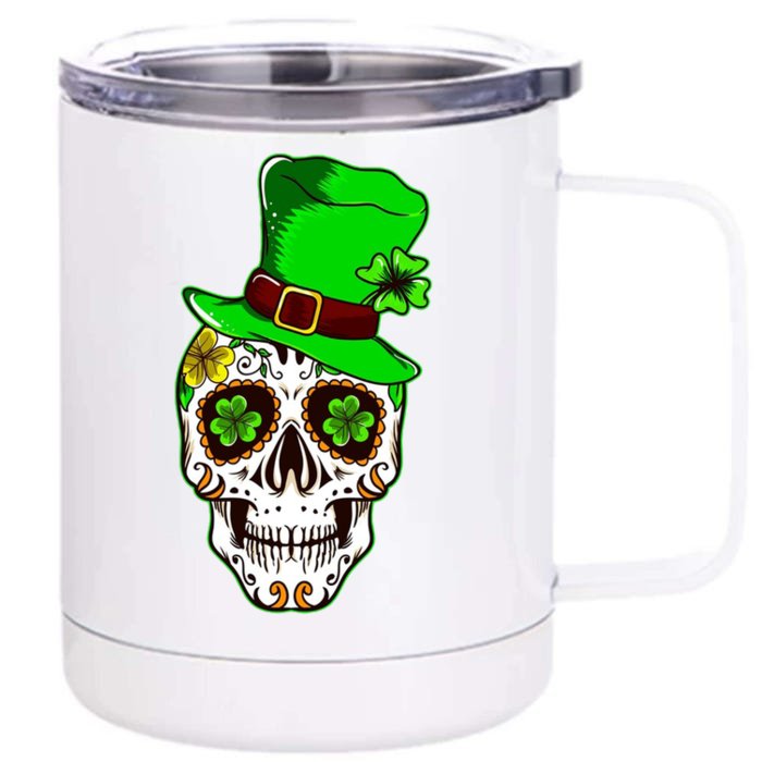 Sugar Irish Clover Skull St Patricks Day Front & Back 12oz Stainless Steel Tumbler Cup