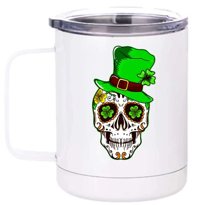 Sugar Irish Clover Skull St Patricks Day Front & Back 12oz Stainless Steel Tumbler Cup